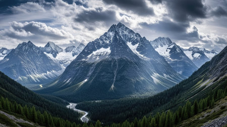 Panoramic view of the mountain range in the Canadian Rockies.の素材
