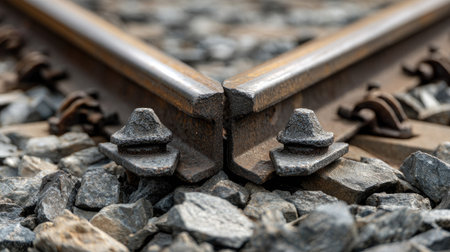 Railway rails and sleepers close-up. View from above.の素材