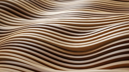 3d render of a wavy surface made of wooden sheets.の素材