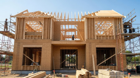 Construction of a new house. Construction of a new house. Construction of a new house.の素材