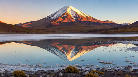 Reflection of Mount Taranaki in Laguna Colorada, Boliviaの素材