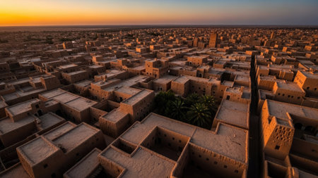 Panoramic view of the old city of Khiva, Uzbekistanの素材