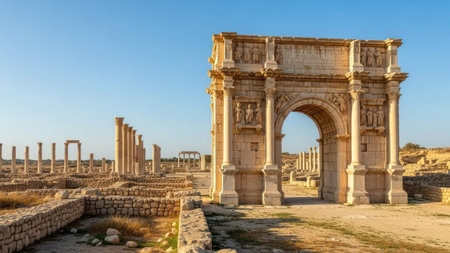 Ruins of the Roman triumphal arch in Jerash, Jordanの素材