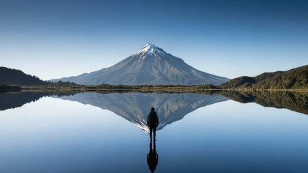 Mount Fuji reflected in the lake of Kawaguchiko, Japanの素材