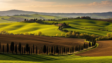 Beautiful Tuscany landscape with cypresses, Italy.の素材