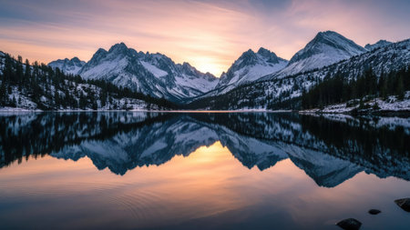 Mountain Lake at Sunrise, Rocky Mountain National Park, Colorado, USAの素材