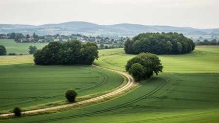 Rural landscape with green fields and trees in Bavaria, Germanyの素材