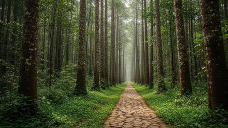Pine tree forest in the morning at Doi Inthanon National Park, Chiang Mai, Thailandの素材