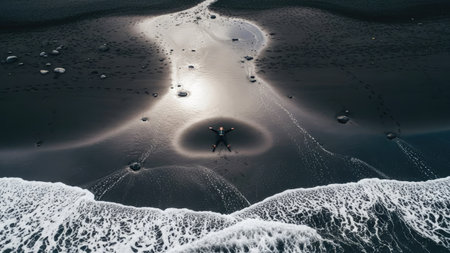 Surreal image of a man in the ocean. 3d renderingの素材