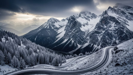 Panoramic view of the Dolomites in winter, Italyの素材
