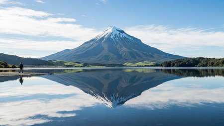 Mt Fuji reflected in Lake Kawaguchiko, Yamanashi, Japanの素材