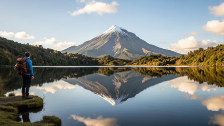 Mt. Fuji reflected in Kawaguchiko lake, Japanの素材