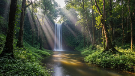 Deep forest Waterfall at Kanchanaburi province, Thailand.の素材