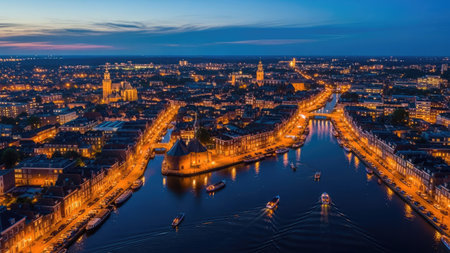 Panoramic view of the city of Frankfurt am Main at dusk, Germanyの素材
