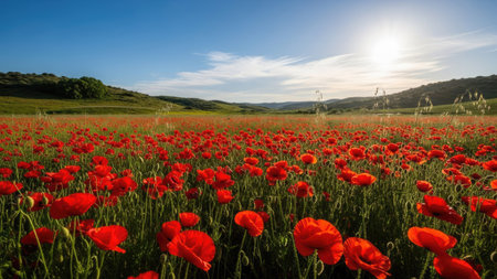 Field of red poppies in Tuscany, Italy.の素材
