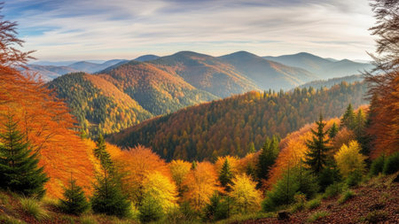 Colorful autumn landscape in the Carpathian mountains, Ukraine.の素材