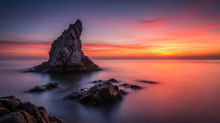 Seascape at sunset. Long exposure. Crimea, Ukraine.の素材