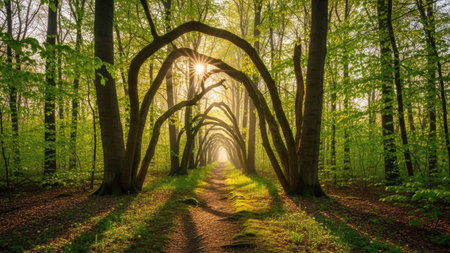 Sunlight in the green forest, spring time, nature series.の素材