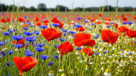 Field of poppies and cornflowers in summertime.の素材