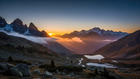 Sunset in the mountains of the Cordillera Huayhuash, Peruの素材