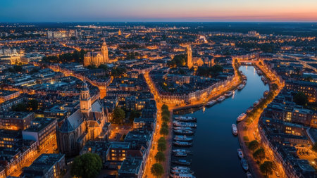 Aerial view of the city of Bruges, Belgium.の素材