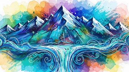 Abstract watercolor mountain background. Hand-drawn illustration for your designの素材