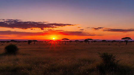 Sunset in Serengeti National Park, Tanzania, Africaの素材
