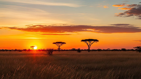 Sunset in Serengeti National Park, Tanzania, Africaの素材