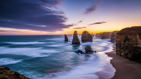 Twelve Apostles at sunset, Victoria, Australia. Panoramic image.の素材