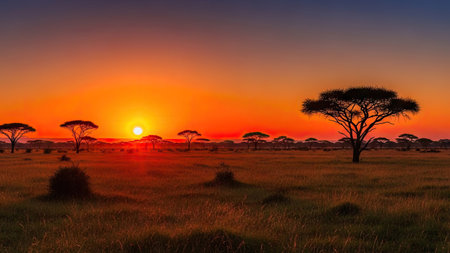 Sunset in Serengeti National Park, Tanzania, Africaの素材