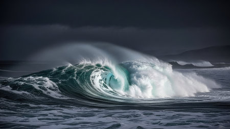 Big wave breaking on the coast of Atlantic ocean. 3D Renderingの素材