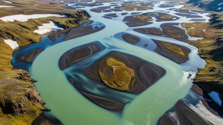 Aerial view of the Kjolur Highland Lake, Icelandの素材