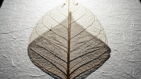 Dried leaf on a white background. Close up. Selective focus.の素材