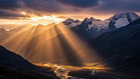 Sunset in the mountains of Georgia, Tien Shan region.の素材