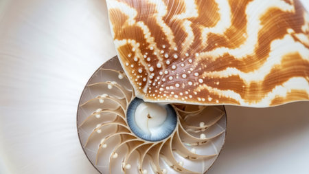nautilus shell with candle on white background, close up viewの素材