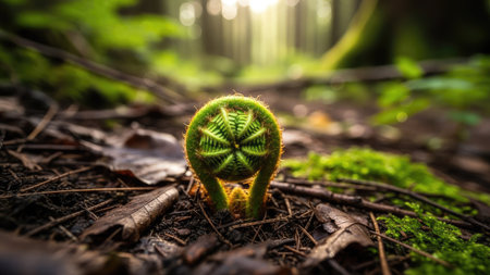 Green fern growing in the forest. Beautiful fern in the forest.の素材
