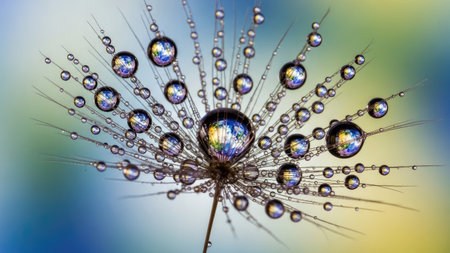 Dandelion with water drops on it. Close-up.の素材