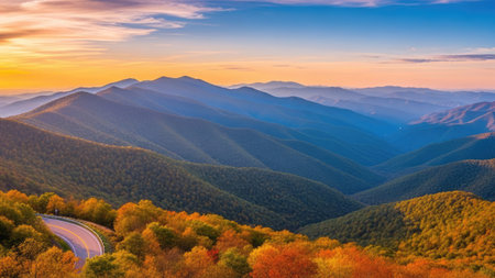 Beautiful landscape of autumn mountains at sunset. Carpathian, Ukraine, Europe.の素材