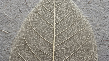 Close up of a brown leaf on a gray background. Macro.の素材