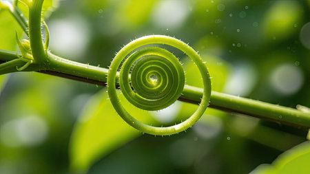 Close up of fresh green curling curling spiral in nature.の素材
