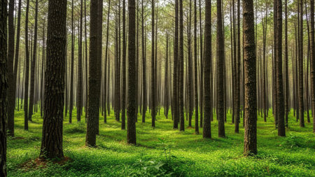 Pine tree forest in the morning at Mae Hong Son province, Thailand.の素材