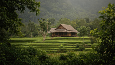 Rice fields in Mae Salong, Chiang Rai, Thailandの素材