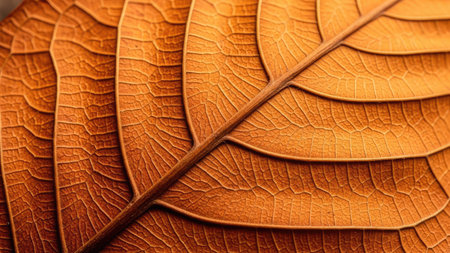 Macro shot of the texture of a brown leaf with veins.の素材