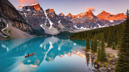 Sunset at Moraine lake in Banff National Park, Alberta, Canadaの素材