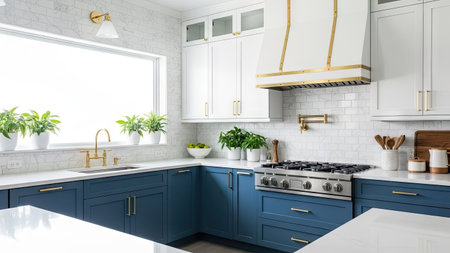 3d Illustration of a modern and beautiful kitchen in a houseの素材