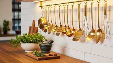 Kitchen utensils on countertop in modern kitchen. Cooking conceptの素材