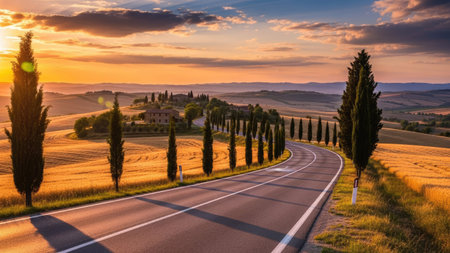 Country road in Tuscany, Italy. Panoramic viewの素材