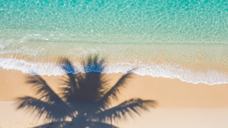Tropical beach with palm tree and wave - Vintage filter effectの素材