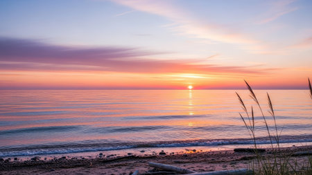 Beautiful sunset over the sea. Landscape. Baltic sea.の素材