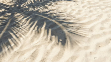 Shadow of a palm leaf on the sand of the beach in summerの素材
